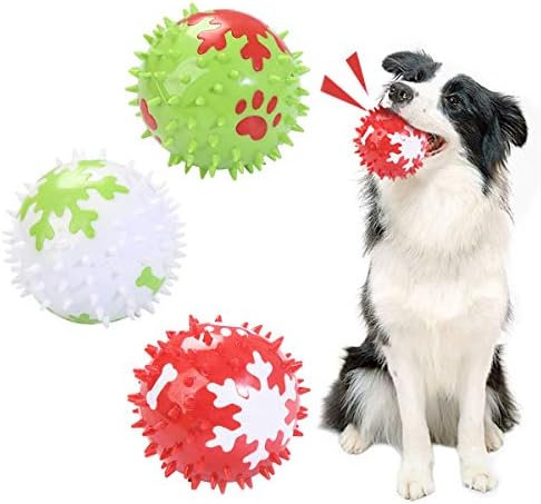 Vehomomy Christmas Squeaky Dog Toys - 3pcs picante para mascar bolas com padrão de floco de neve, bola de cães de cães limpando bolas de brinquedos de dentes com salto alto para pequenos cães de estimação de pequenos grandes grandes cães