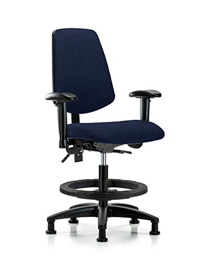 Labtech Seating Lt42274 Cadeira de bancada média, tecido, base de nylon de fundo médio - braços, anel preto, desliza, azul