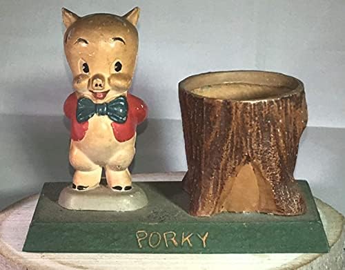 Vintage de porco de porky 1940 com estatueta de banheira por metal de musgo