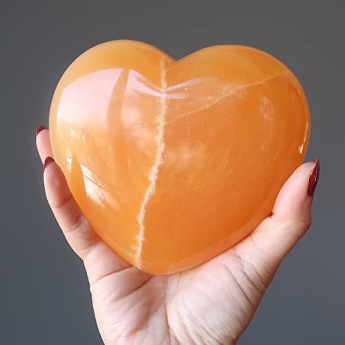 Cristais de cetim Golden Calcite Heart Big Bright Love Crystal Happy Healing 5.0-5,25 polegadas