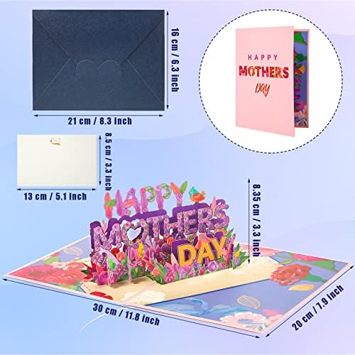 Happy Mothers Day Pop -up Card, Cartão de Greeting do Dia das Mães 3D com Cartão de Nota e Presentes Temáticos de Flores