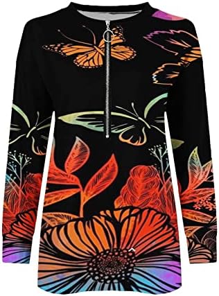 Camisas femininas de Nokmopo Moda casual Spring Spring Loose V Pescoço com zíper de zíper de manga longa Top de manga longa