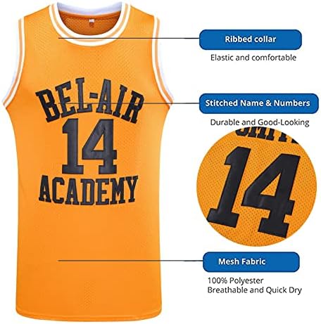 Camisas esportivas masculinas de camisa de basquete:14 The Fresh Prince of Bel Air Academy Basketball Jerseys for Men Mulher Menino