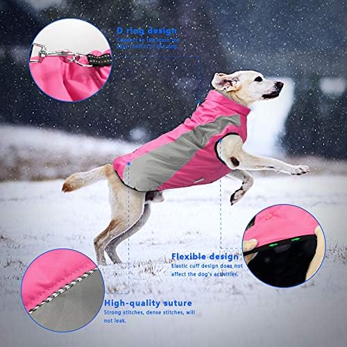 Didog Droim Cachor Impermeável Casas de inverno Roupas, jaquetas refletidas em clima frio com lã macio quente, vestuário para cães à prova de vento para cães grandes médios, rosa quente