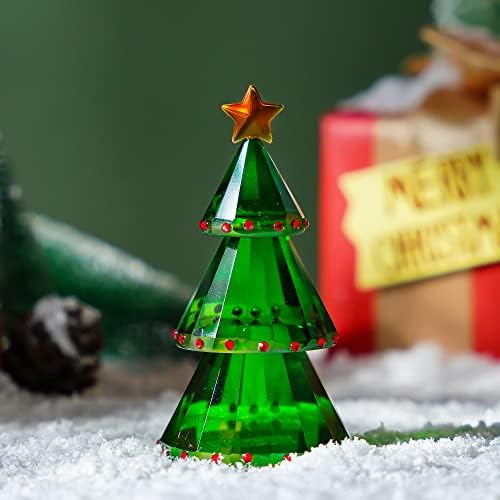 H&D Green Crystal Glass Christmas Tree Holiday Fatuine com caixa de presente