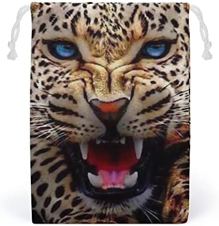 Angry Leopard Canvas de armazenamento Bolsa de armazenamento reutilizável Saco de bolsa de cordas de cordão para viagem para viagens