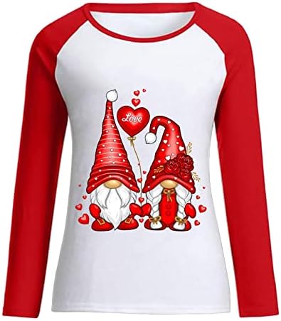 Camisetas do dia dos namorados gnomos engraçados camisetas gráficas de coração t-shirts modernos de retalhos de mangas compridas blusas