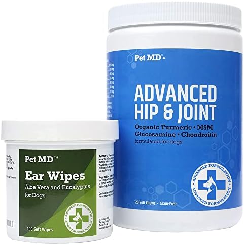 Pet MD Dog Aloe Ear Wipes + Avançado Hip & Joint Soft Chews