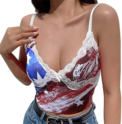 4 de julho Tops de colheita para mulheres de verão Casual sexy sexy camisetas camisetas americanas camisetas patrióticas