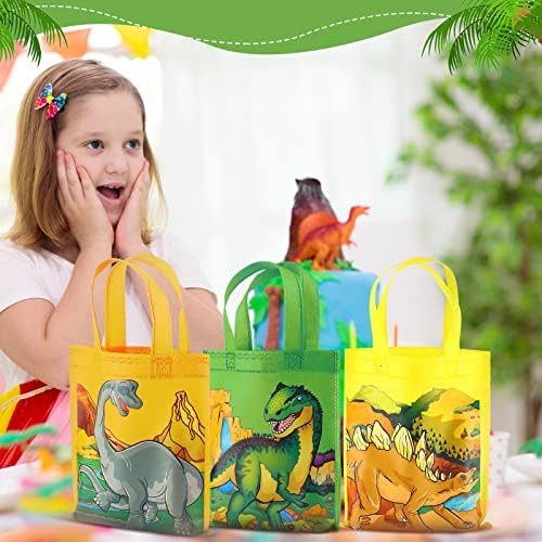 24 PCs Dinosaur Party Favor Smags With Handles Dinosaur Birthday Festy Supplies Dino Bolsas de Garolas Não Tecidas