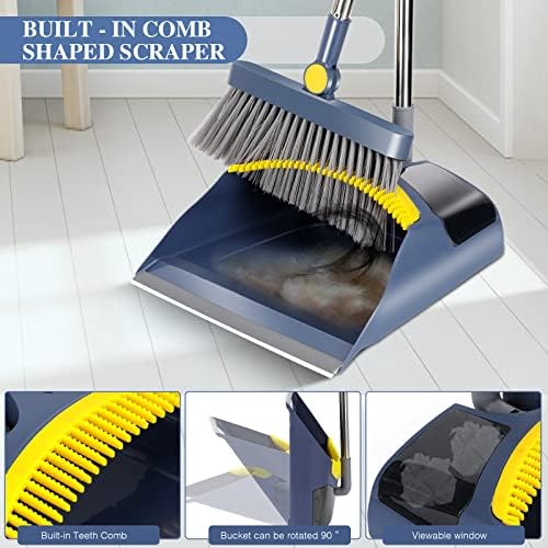 Masthome Sponge Mop & Broom and Dustpan Conjunto, MOP de rolo com 3 reabastecimento super absorvente de esponja, stand stand vertical e vassoura para o escritório da cozinha em casa