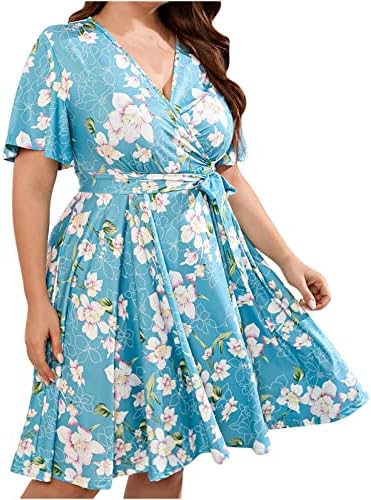 Vestido de verão géneric para mulheres 2023 Casual Plus Size V Size V Funche de manga curta boho vestido de vestido swing de