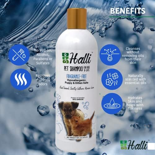 Halli Natural Hipoalergênico Shampoo - Fórmula suave de 16oz para pele e alergias sensíveis - promove a pele e o casaco