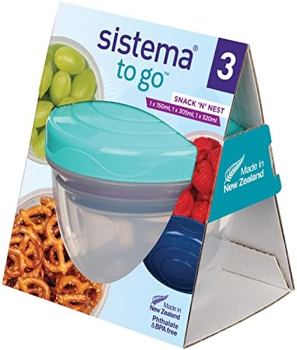 Sistema To Go Collection Snack 'n' Nest Alimentos Storage, cor recebida pode variar, conjunto de 3, 150 ml, 305 ml, 520 ml