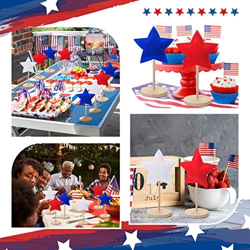 12 PCs 4 de julho decoração Patriótico Decorações de madeira Bloco de madeira Tabela de tecido de pé Tabela de madeira Mantel Decoração de decoração patriótica Decoração de bandeja Memorial Day Table Table Centro