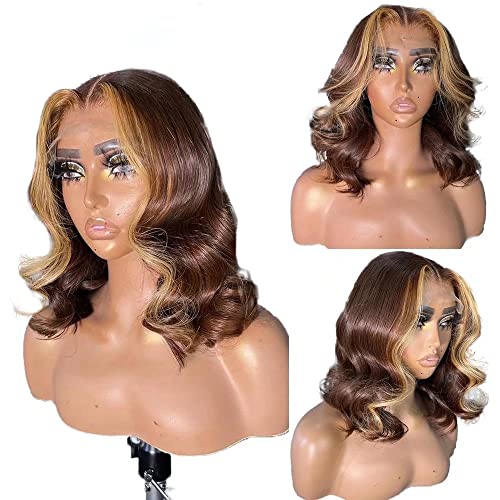 Destaque Wave Body Bob Wigs 4/7 27 Frente de renda 13x6 HD perucas de cabelo humano transparente para mulheres Remy Brasy Hair