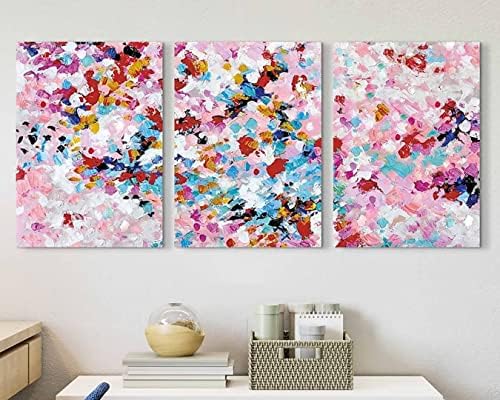 Arte de parede de lona pintura rosa pinturas abstratas imagens florais para decoração de parede de quarto emoldurada para o escritório da sala de estar 12 x16 x3