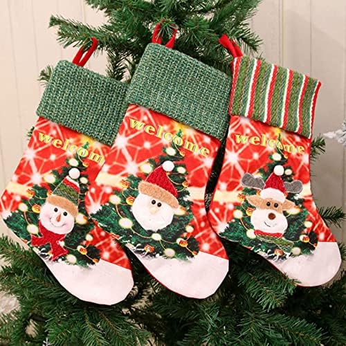 Meias penduradas no Natal, 3 PCs Flanela Meias de Natal Grandes meias de natal Decoração de meia pendurada com luz LED, meia de