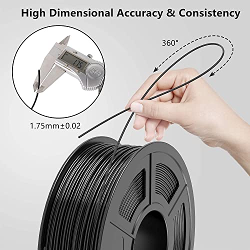 TecBears PLA 3D Filamento de 1,75 mm preto, precisão dimensional +/- 0,02 mm, 1 kg de bobo, pacote de 1