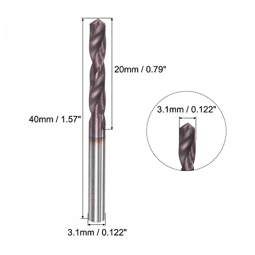 Bits de broca de torção de carboneto uxcell 3,1 mm, din k45 tungstênio carboneto altisin flautas espirais reto cortador de perfuração