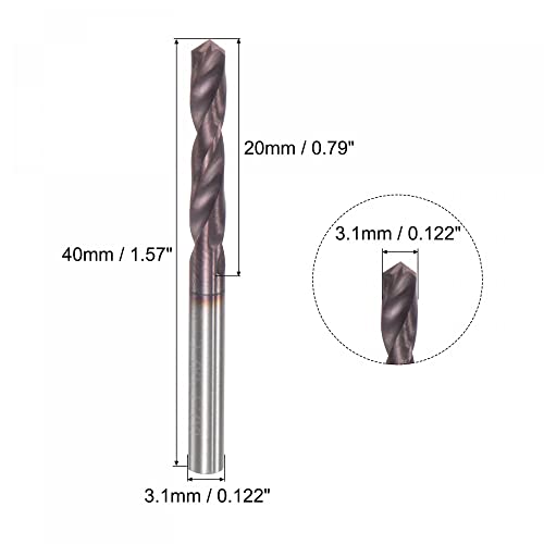 Bits de broca de torção de carboneto uxcell 3,1 mm, din k45 tungstênio carboneto altisin flautas espirais reto cortador de perfuração para aço inoxidável aço de aço aço