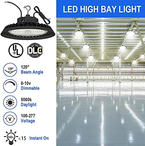 OSTEK 150W OVNI LED High Bay Light 22500LM 5000K Daylight 0-10V Luzes de lojas de LED regaturadas para oficina, armazém comercial,
