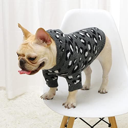 Suéter de cão fyzeg cães suéter de leopardo com capuz de cachorro suéter de roupa de malha com chapéu