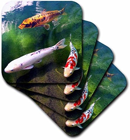3drose LLC Chinês Koi Carp Fish Coaster, macio, conjunto de 4