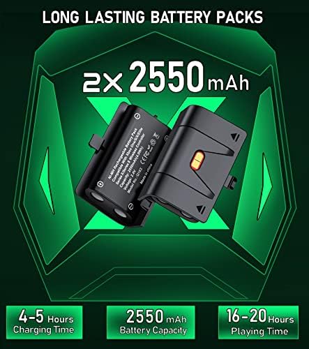 Bateria recarregável do controlador ninabxy - 2x2550mah xbox pacote de bateria para xbox um/série x/s, xbox one s/x/elite, bateria
