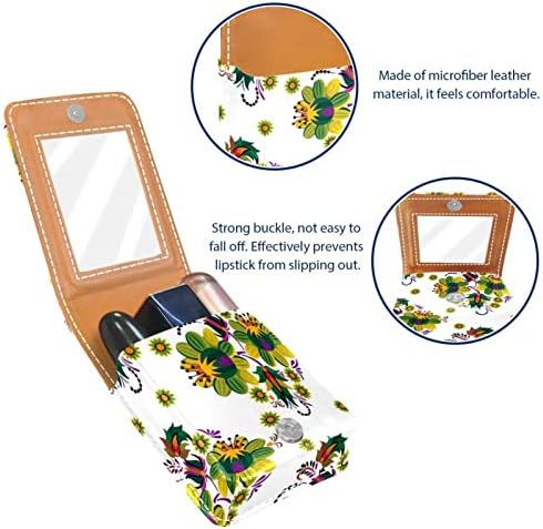 Bolsa de batom de batom de maquiagem de oryuekan com espelho portátil de armazenamento de armazenamento portátil de armazenamento de armazenamento labial de armazenamento, padrão de flor étnica verde floral