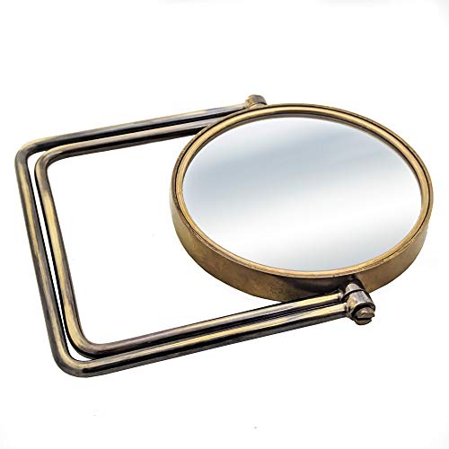 Espelho de maquiagem antiga de latão, espelho de bolso de viagem, espelho de mesa, espelho ajustável, design gravado na parte