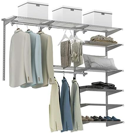 Disponiblar Sistema de armário montado na parede do kit de armário personalizado com hang haste Grey Padro Organizadores e roupas de armazenamento Organizador de armário portátil Armazenamento portátil Organização de roupas Home Armazenamento