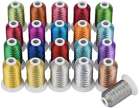 SimThread Metallic Borderyy Machine Thread Pacote | 6 carretéis (3 ouro+ 3 prata e 21 melhores cores