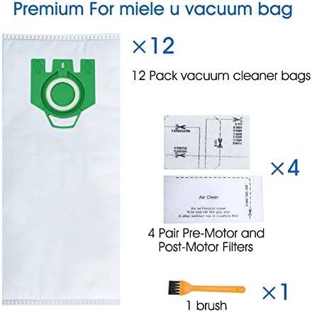 Sacos de vácuo tipo U 12 Pacote compatível com Miele 10123230 Airclean 3d aspirador de pó, S7 Series vertica