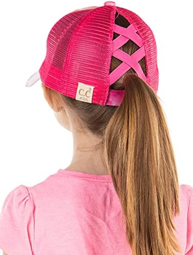 Funky Junque Girl's Criss Cross Hat Hat Messy Bun High Ponytail Kids Baseball Cap