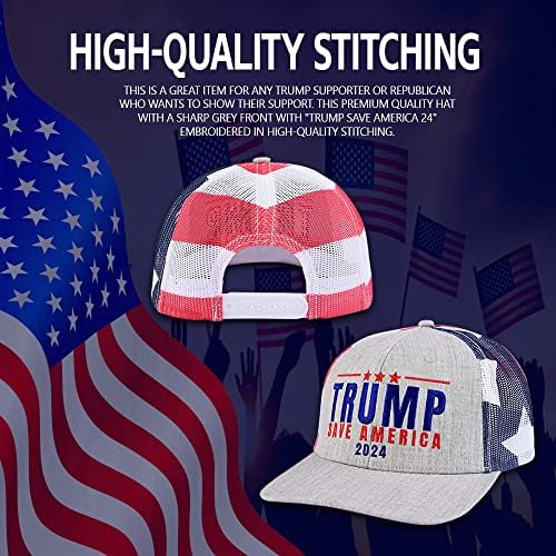 Donald Trump 2024 Save Hat American Flag American Maga Trucker Hat para republicanos e apoiadores de presidente | Perfeito para um comício de Trump cinza