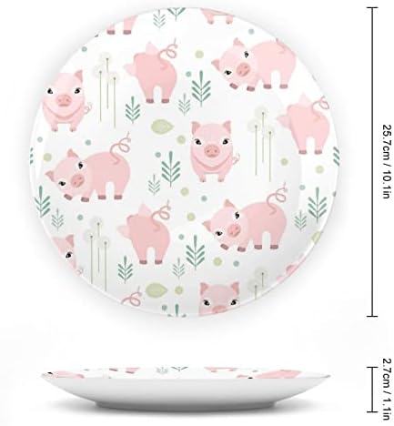 Pink fofo porco preguiçoso lento china china placa decorativa redonda artesanato com exibição suporte para o jantar de parede