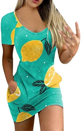 IQKA Women Summer Floral Impressão floral Manga curta Scoop pescoço Bodycon Vress