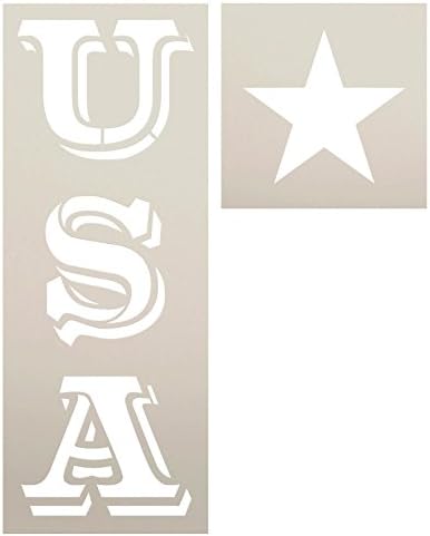 Estomar de 2 peças de bandeira patriótica Americana Conjunto de estêncos para pintar sinais de madeira - pintura