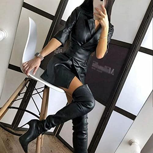 Mulheres de couro legal casaco de manga longa V colar de gola de inverno pu Pu Sexy Bodycon Couro Blazer Leather