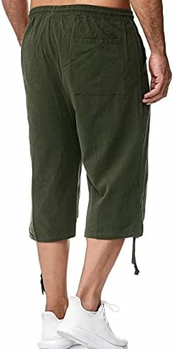 Shorts de linho compridos masculinos de Hangnifang abaixo do joelho 3/4 de verão Capri Pant Capri