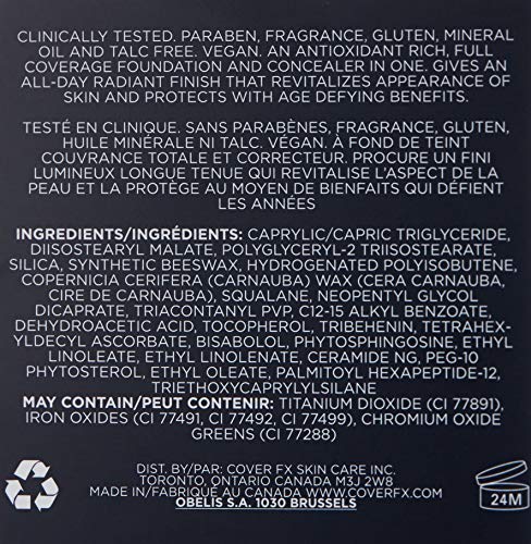 Capa FX Total Cream Fundação: Fundação e corretivo de creme sem óleo - cobertura completa e poderosa proteção antioxidante - G70,