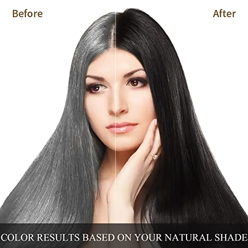 Augeas Black Hair Dye Shampoo para cabelos grisalhos augeo instantâneo de cor de cabelo shampoo 3 em 1 para mulheres e homens, ingredientes de ervas cobertura de cabelo grisalho 500ml