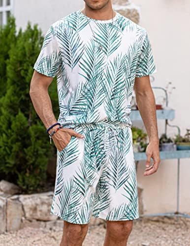 Coofandy Hawaiian T-shirt Summer Roupfits Floral 2 peças Trials de shorts