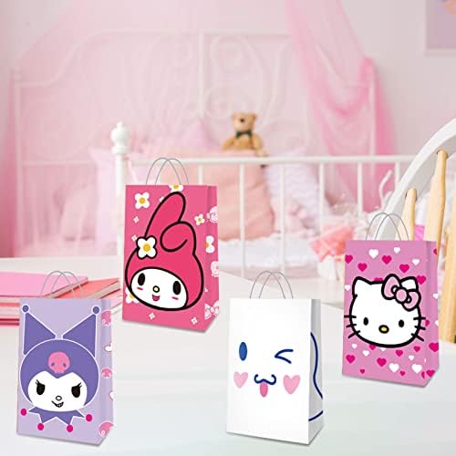 16pcs Kitty Party Sags, Kitty e Friends Party Favor Festy Supplies Goodie Bags, 4 estilos diferentes tipos de sacos de papel de desenho