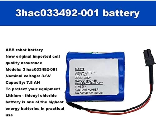 Xiaoxx 3HAC033492-001/01 3,6V ABB Robot Bateria SMB para SAFT 1S3P LS14500 3HAC033492-001 7800mA