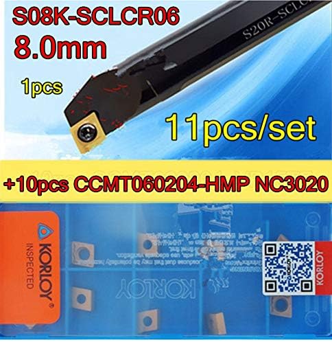 FINCOS S08K-SCLCR06 = 8,0 mm CNC Turning Integring Turning Tool 1pcs + 10pcs CCMT060204-HMP NC3020 = 11pcs/conjunto de aço de processamento