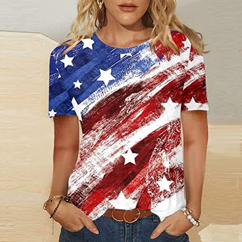 4 de julho camiseta camiseta para mulheres de manga curta camiseta em camiseta de bandeira americana listras tie-dye