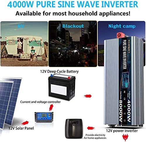 24V 4000W Pure Wave Power Inversores DC a AC 110V 120V Power Power 8000W com controle remoto 4 tomadas CA, porta USB dupla, blocos de terminal CA de exibição de LED para inversor de energia do inversor de carro