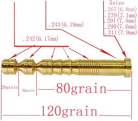 Yeseje 120/100/80 Eixo de seta ponderado de grão inserções de latão adequadas para o diâmetro interno .245 Diâmetro externo 5 tamanho